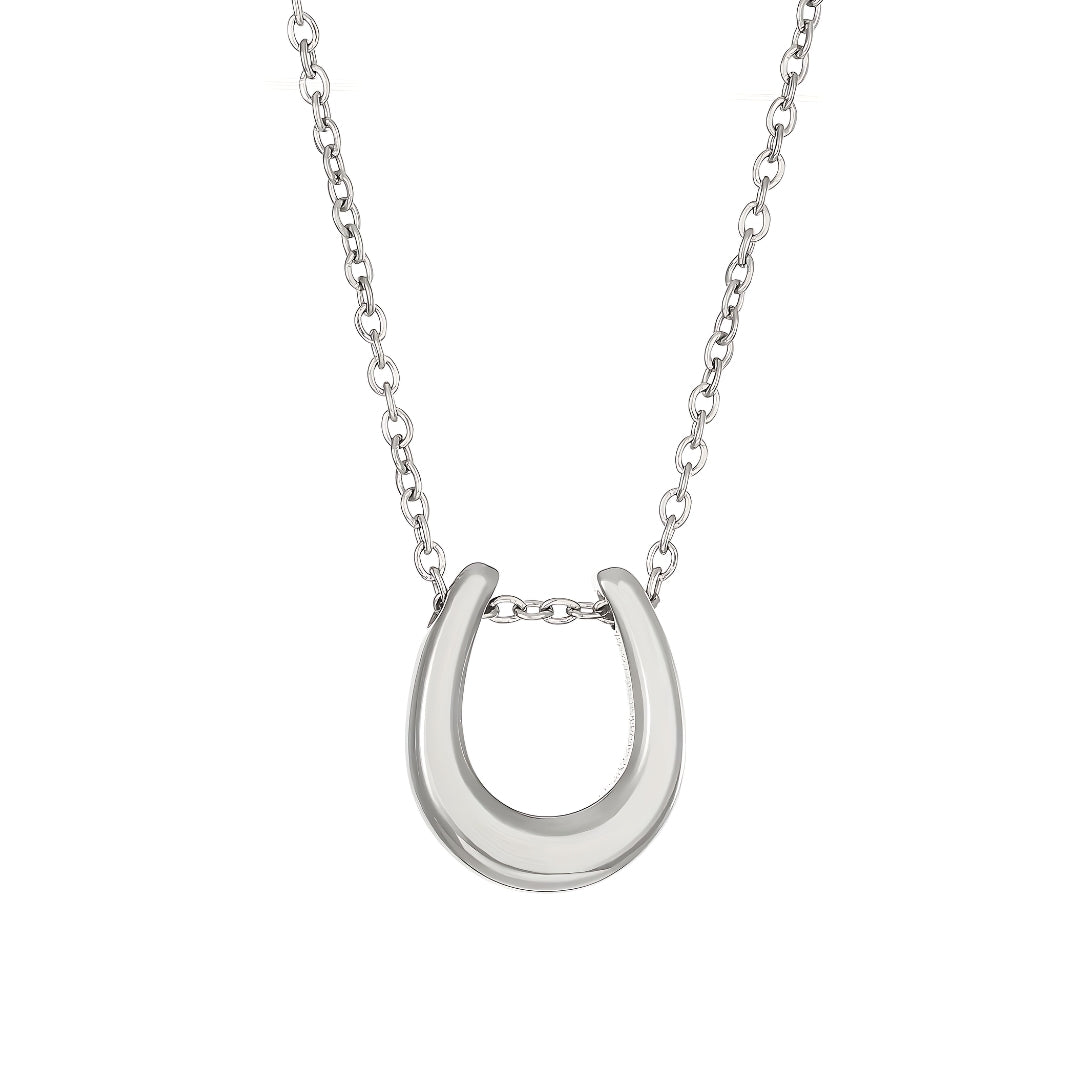 Close-up of Horseshoe Horizon Necklace Perth Australia Houseofhide showing polished finish and horseshoe detail symbolising luck.