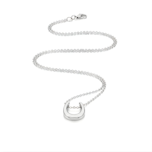 Horseshoe Horizon Necklace Perth Australia Houseofhide featuring a polished horseshoe pendant on a fine stainless steel chain.