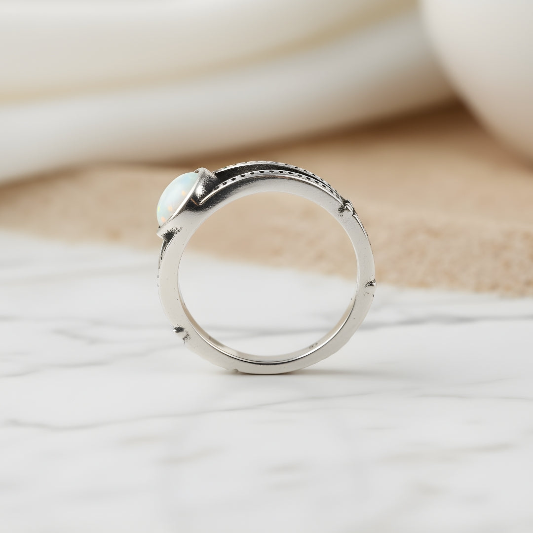 Minimalist Island Dawn Ring featuring luminous opal centerpiece Perth Australia