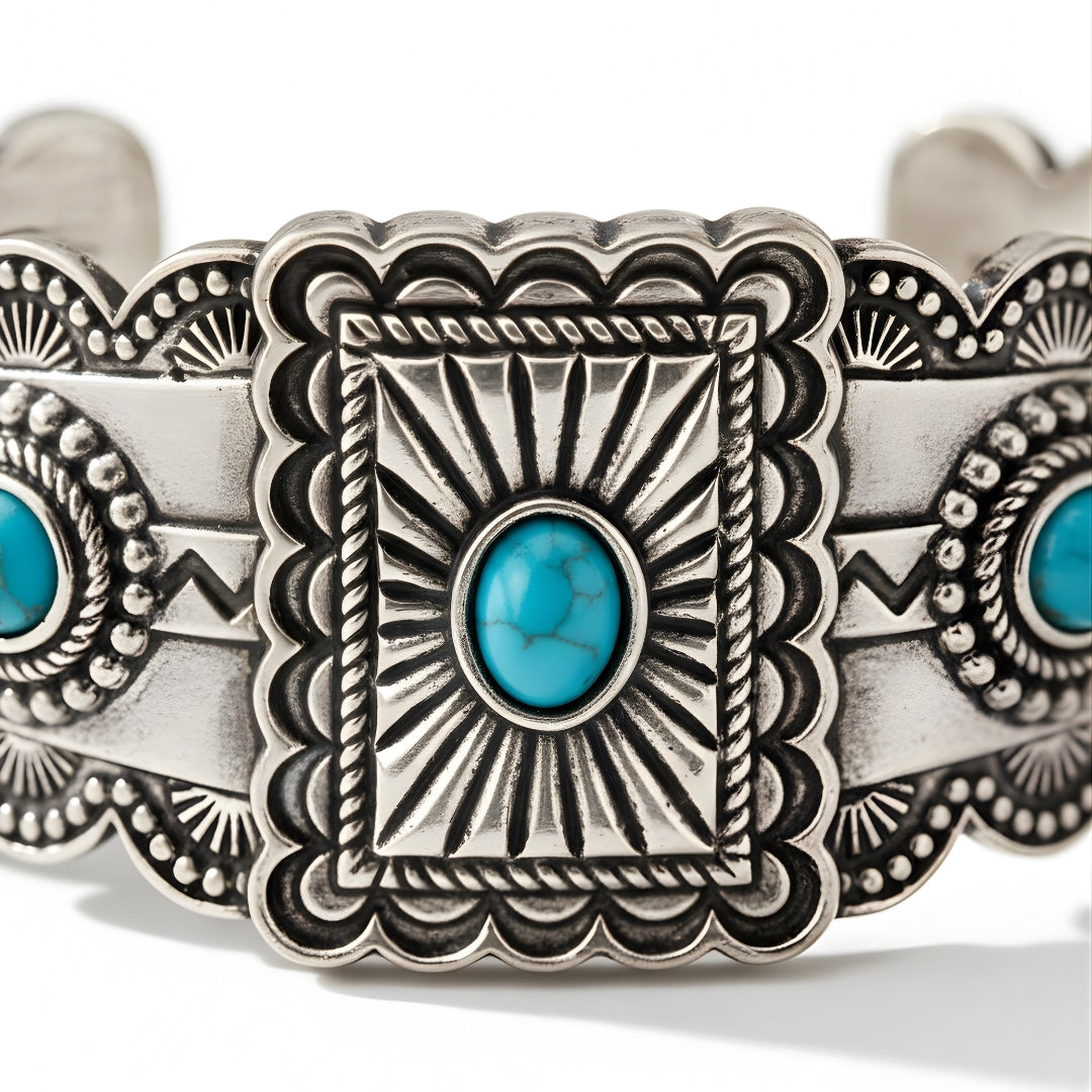 Silver cuff bangle featuring turquoise stones by House of Hide Perth western jewellery