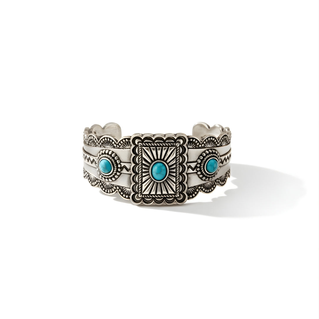 Liora Western Concho Cuff Bangle Perth Australia House of Hide silver bracelet with turquoise stones on white background