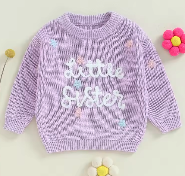 Little Sister Knit Jumper in Purple
Give your toddler girl the perfect gift with our purple Little Sister Knit Jumper — a cosy, cotton-blend sweatshirt designed in Australia for comfort, style, and sibling celebrations.