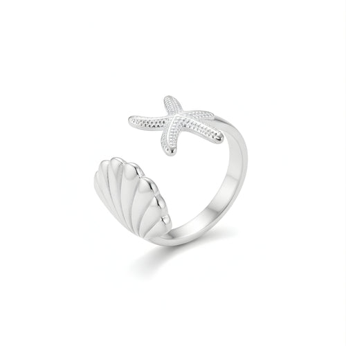 Luna Shore Ring Perth Australia Houseofhide featuring silver-plated stainless steel with starfish and shell detailing.