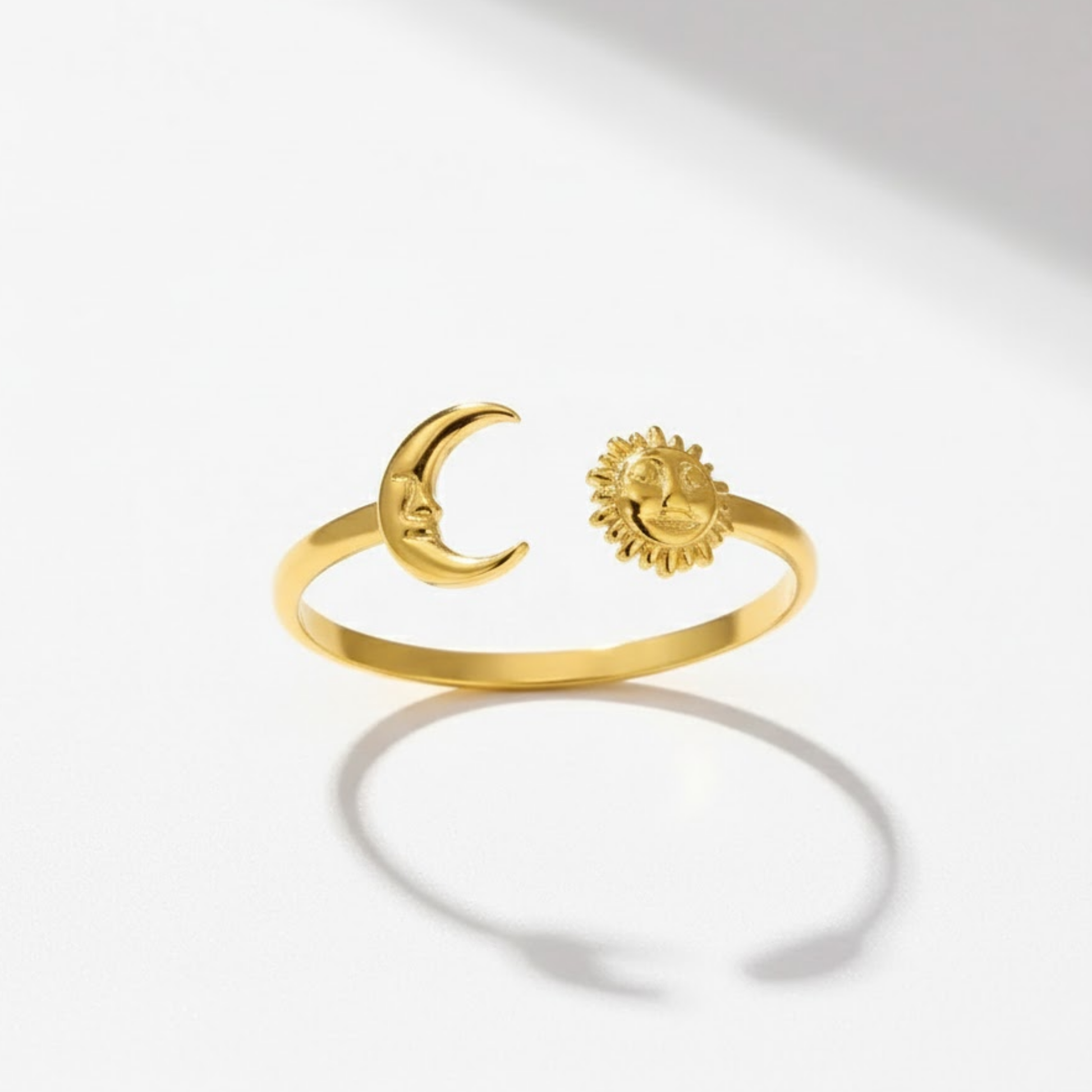 House of Hide Lunar Sunbeam Ring hypoallergenic non-tarnish stainless steel ring with sun and moon detail