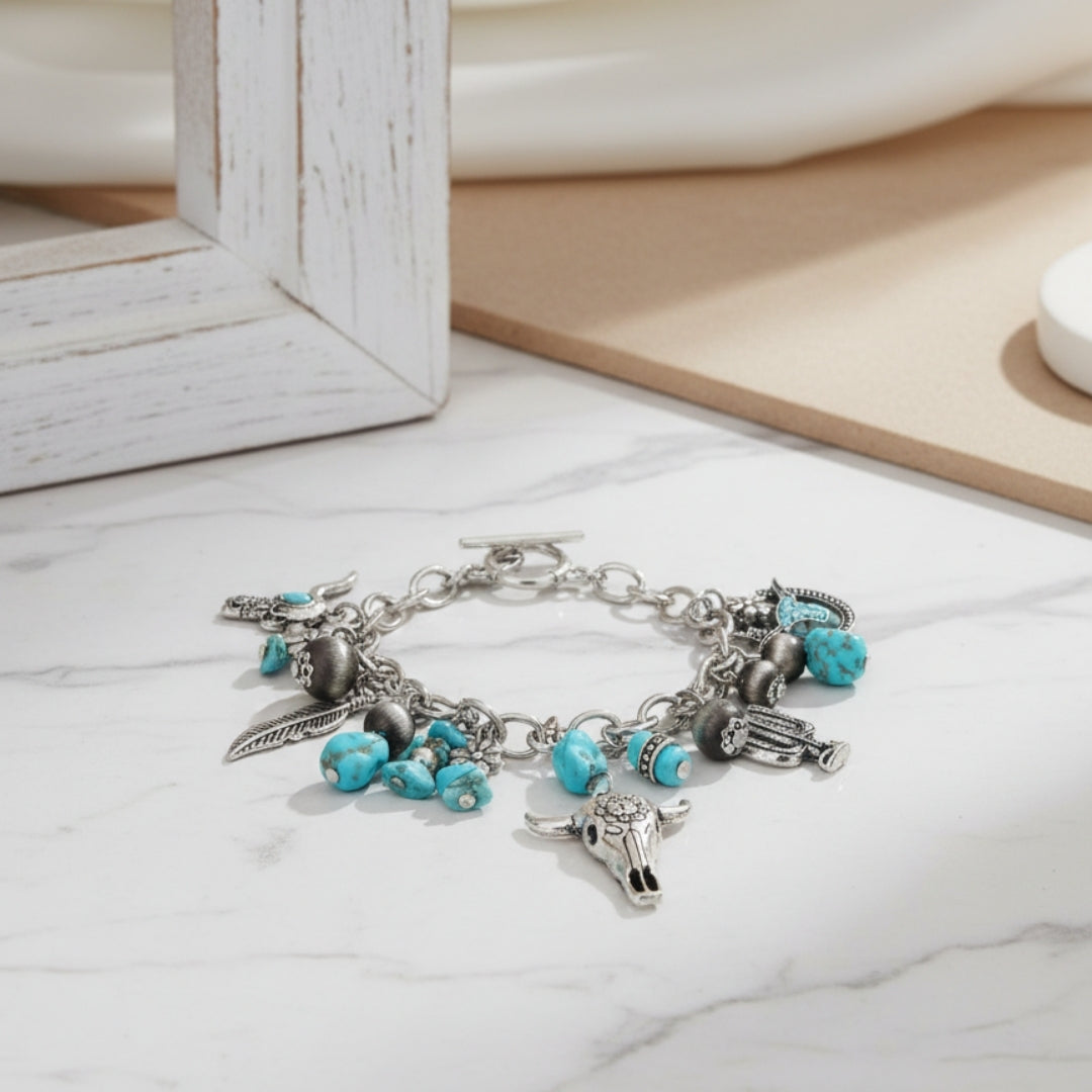 Handcrafted Luxe Nomad Western Bracelet Perth House of Hide charm bracelet with turquoise beads