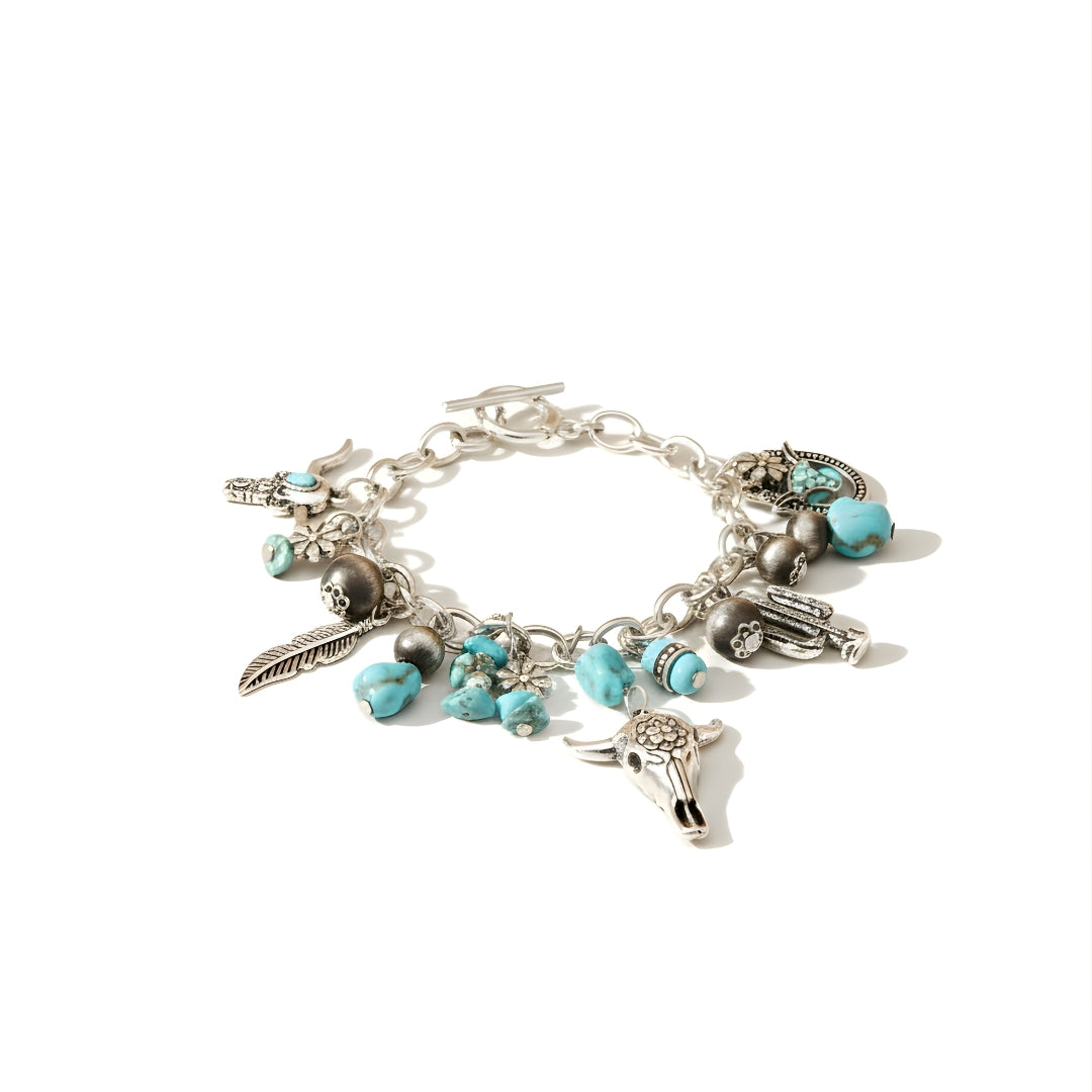 Luxe Nomad Western Style Boho Bracelet Perth Australia House of Hide with turquoise beads and animal charms on white background