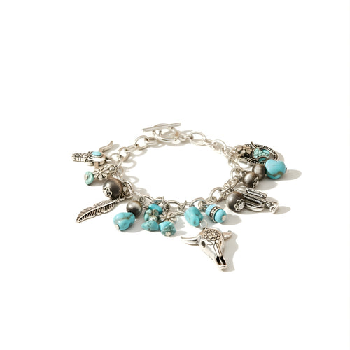 Luxe Nomad Western Style Boho Bracelet Perth Australia House of Hide with turquoise beads and animal charms on white background