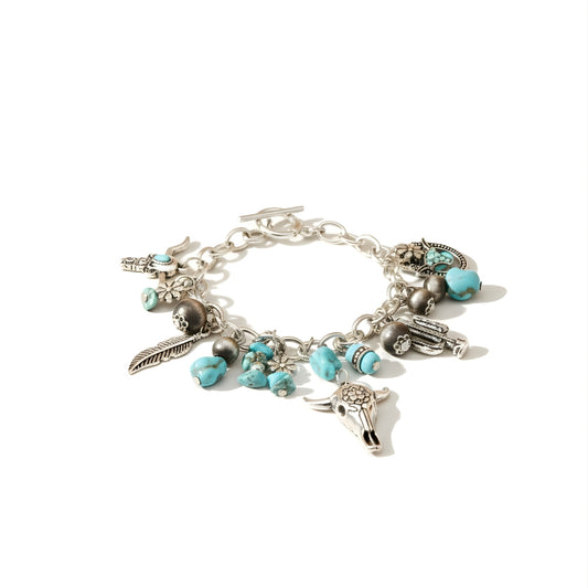 Luxe Nomad Western Style Boho Bracelet Perth Australia House of Hide with turquoise beads and animal charms on white background
