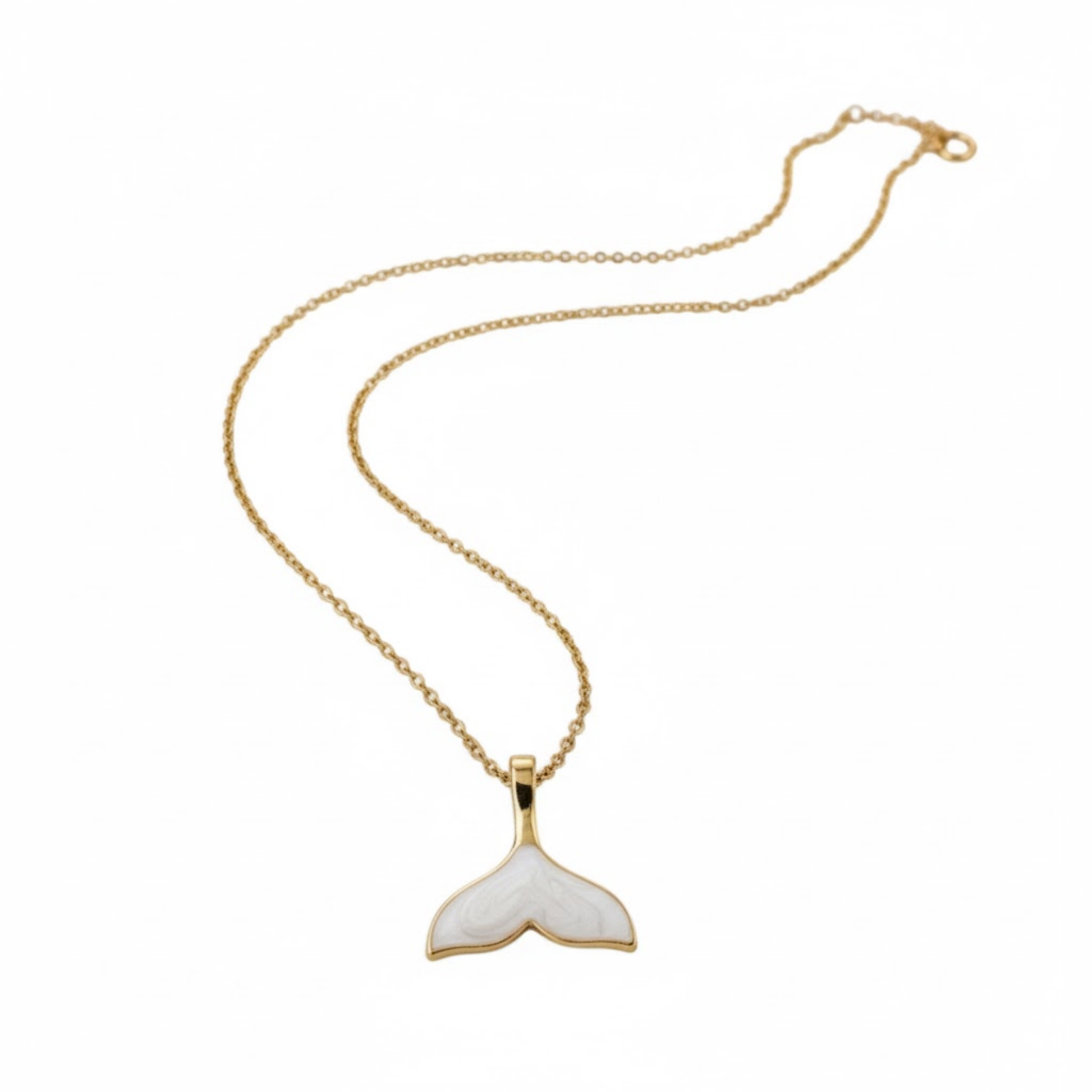 Side view of Maravéa Charm Necklace on fine gold chain, reflecting coastal elegance and tropical charm.