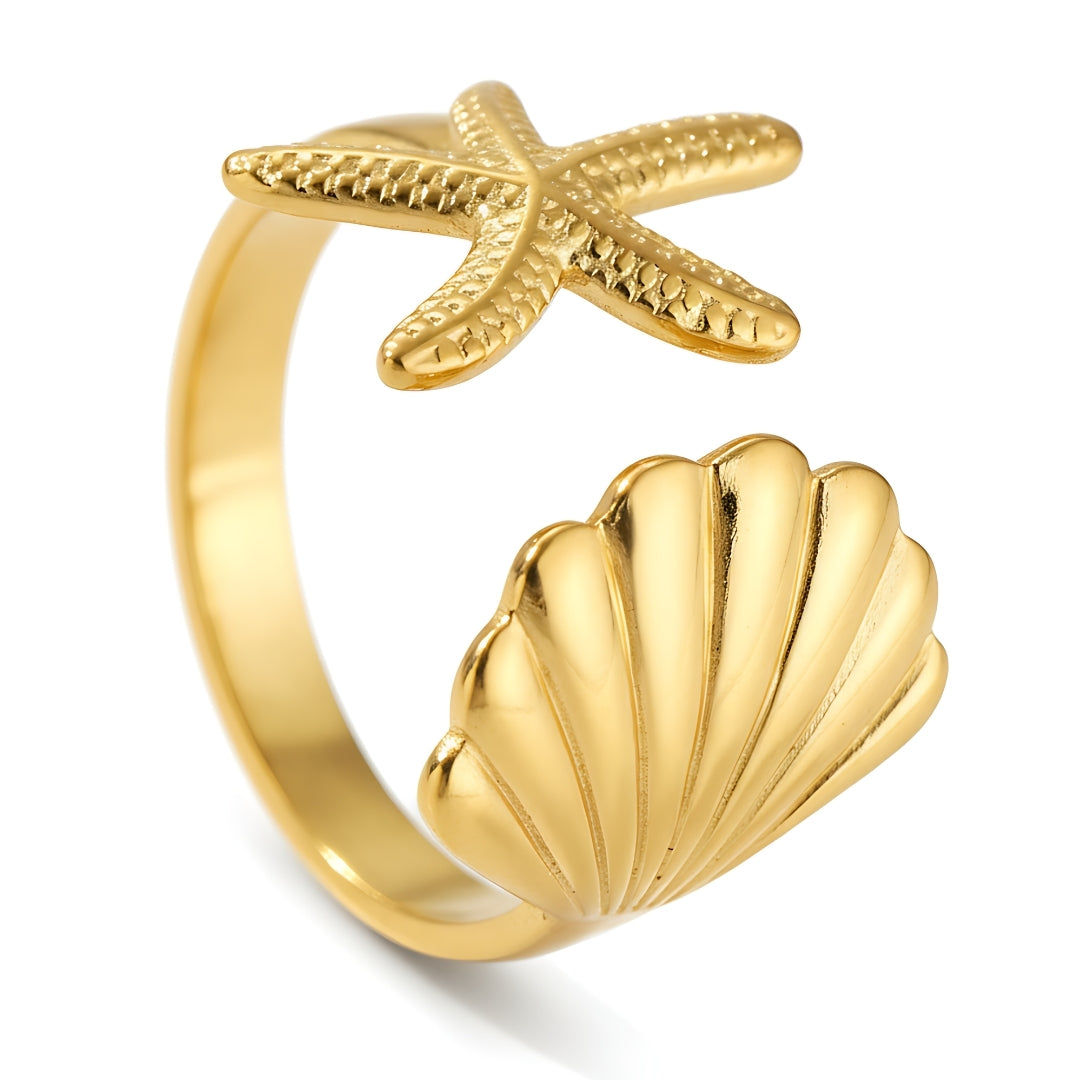 Marina Glow Rings Perth Australia Houseofhide photographed in warm light revealing polished gold texture and coastal motifs.