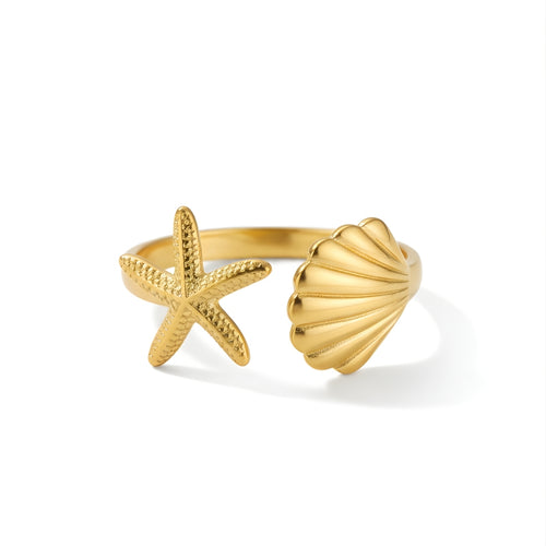 Marina Glow Rings Perth Australia Houseofhide featuring gold-plated stainless steel with starfish and shell design.