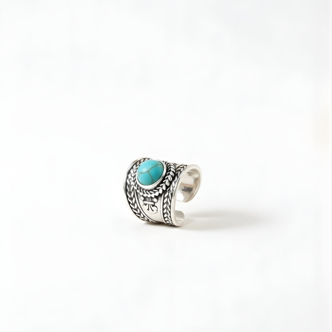 Engraved silver ring featuring turquoise gemstone by House of Hide Perth jewellery