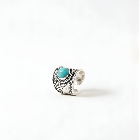 Engraved silver ring featuring turquoise gemstone by House of Hide Perth jewellery