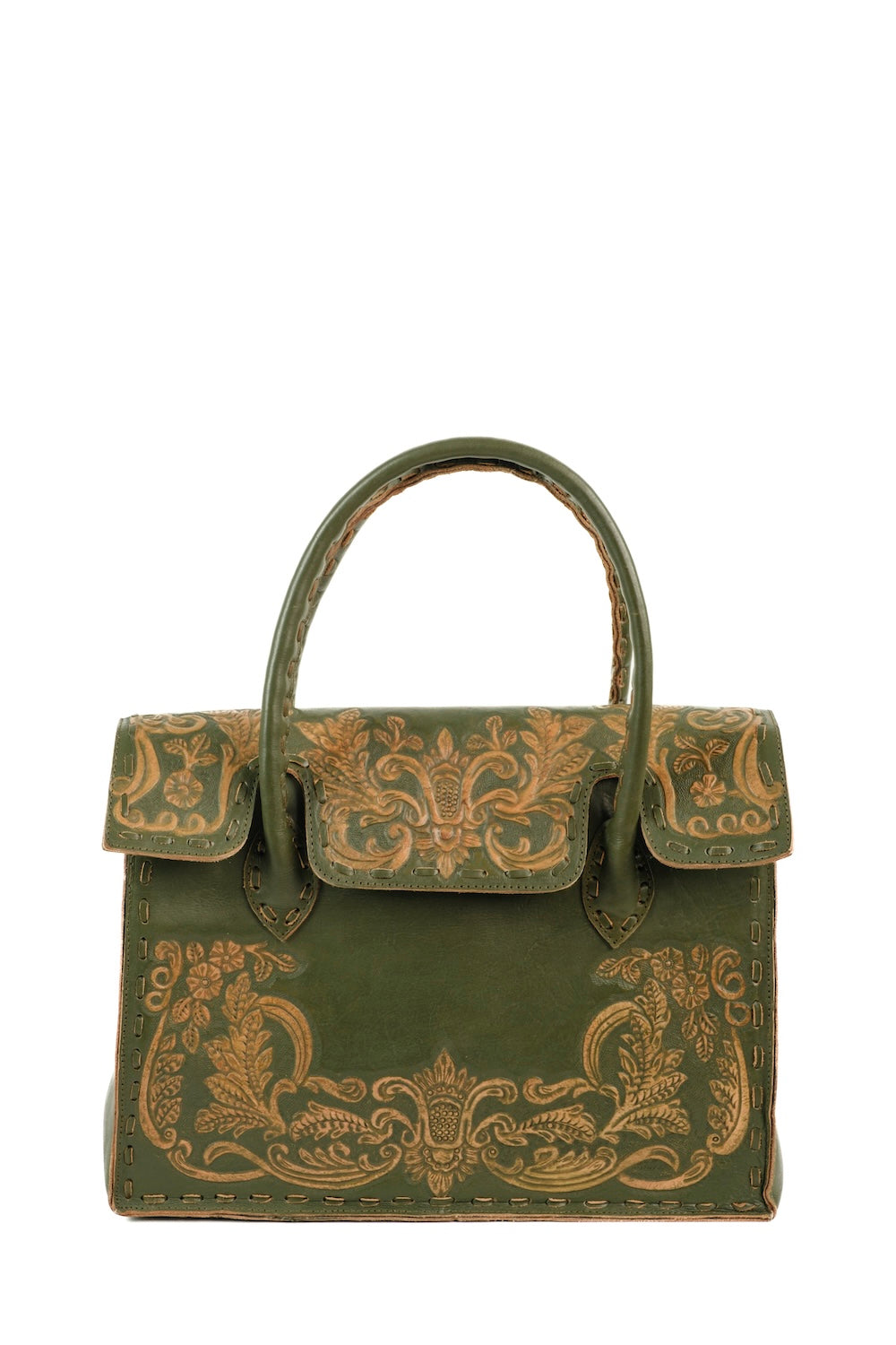 Olive Heritage leather handbag with hand tooled detail