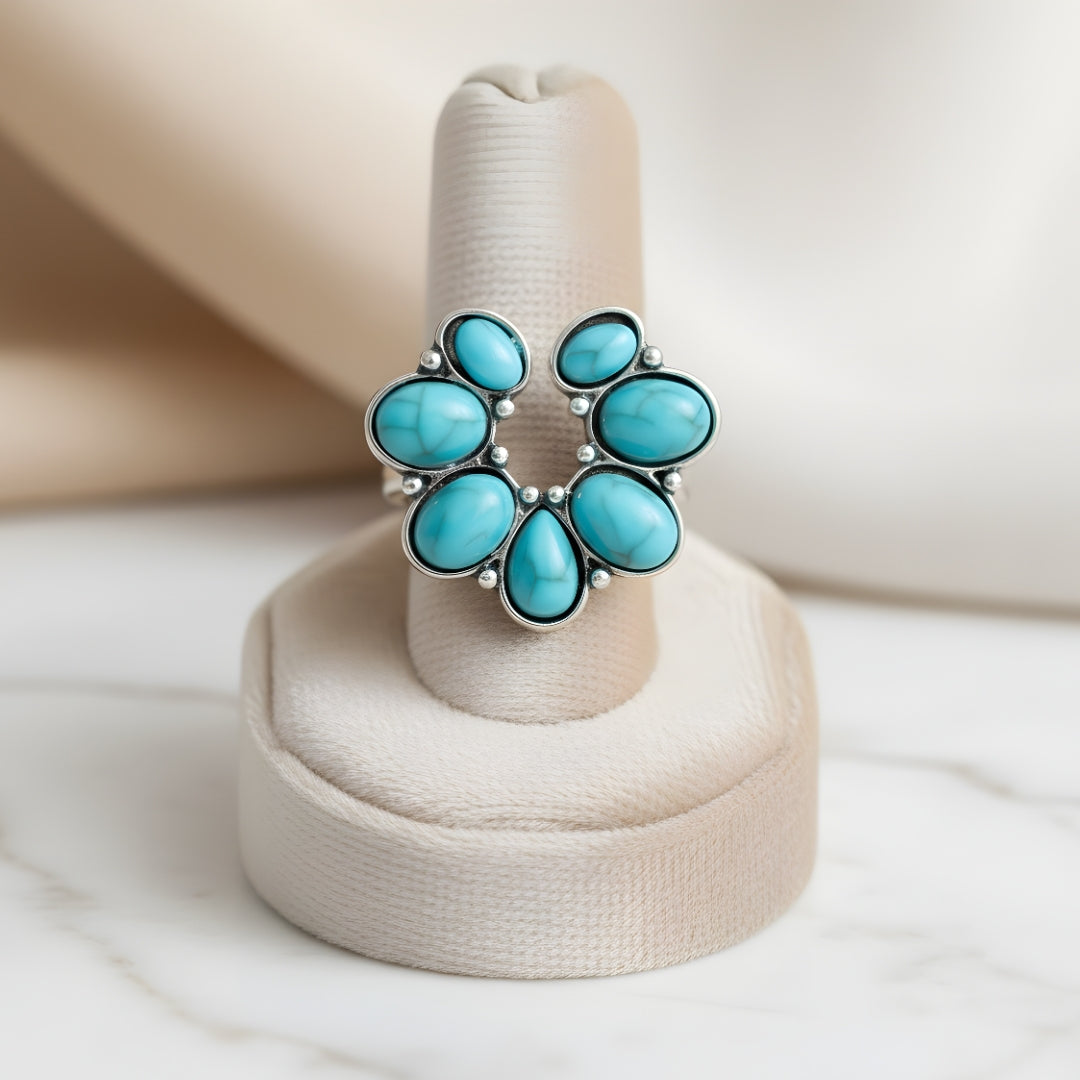 Pacific Bloom Ring House of Hide silver band ring featuring turquoise stone