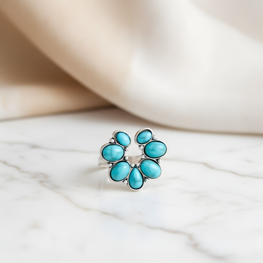 Pacific Bloom Ring Perth House of Hide elegant turquoise ring on minimal background