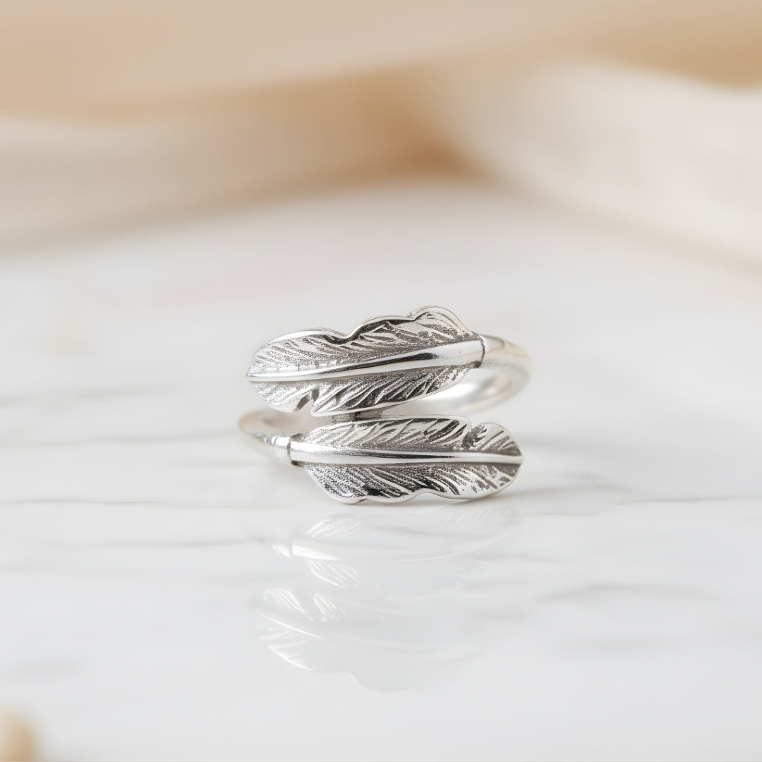 Stylish silver feather ring Perth Australia House of Hide minimalist jewellery photo