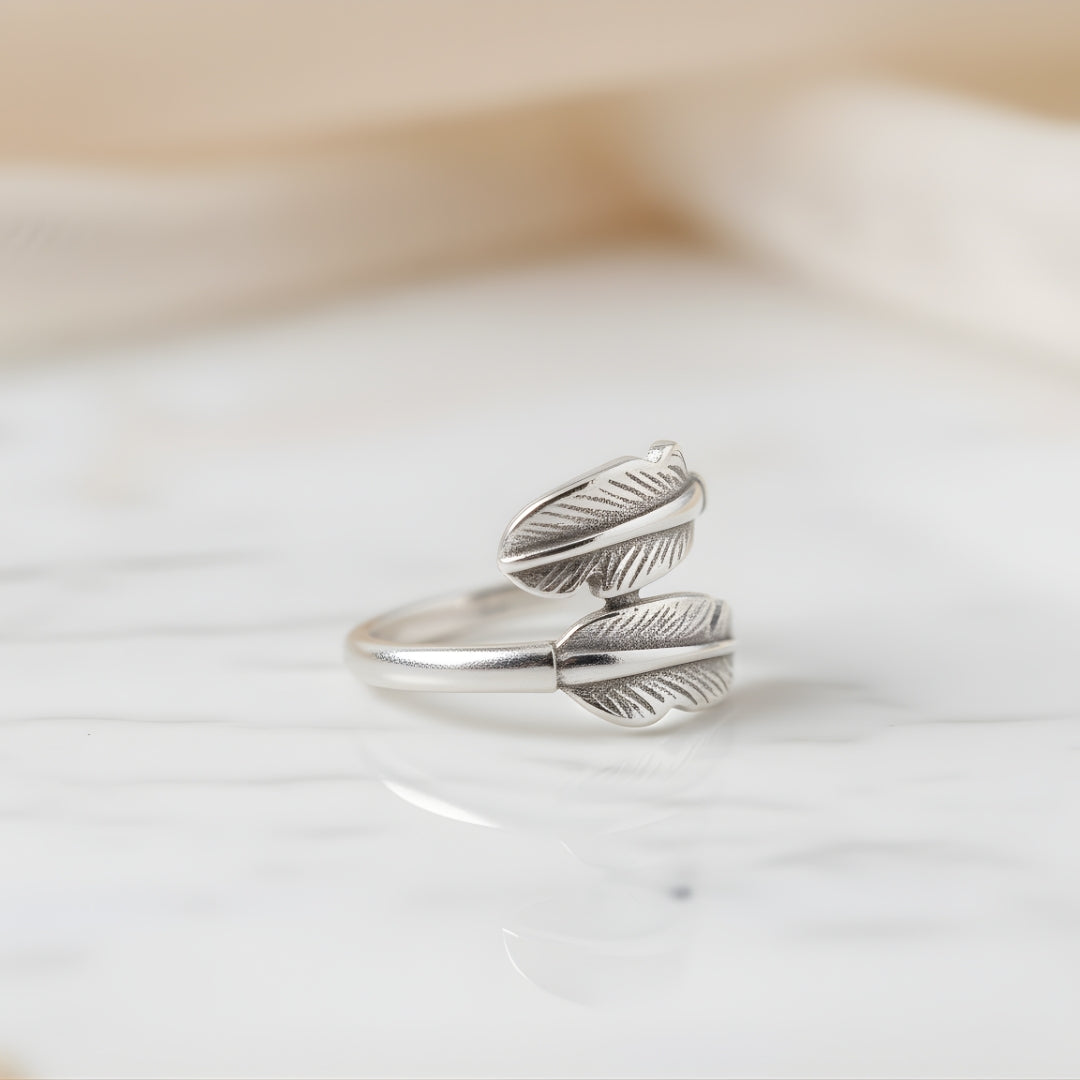 Handcrafted Palm Breeze Feather Ring Perth House of Hide silver boho jewellery piece