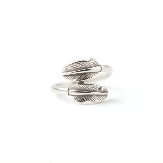 Palm Breeze Feather Ring Perth Australia House of Hide silver feather-shaped ring on white background