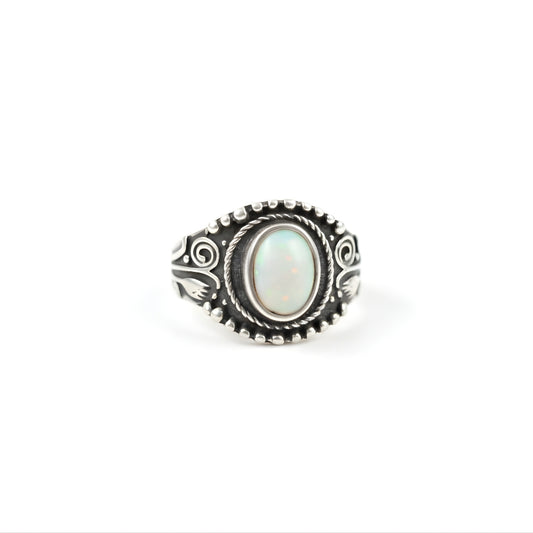 Engraved silver ring featuring opal stone by House of Hide Perth jewellery
