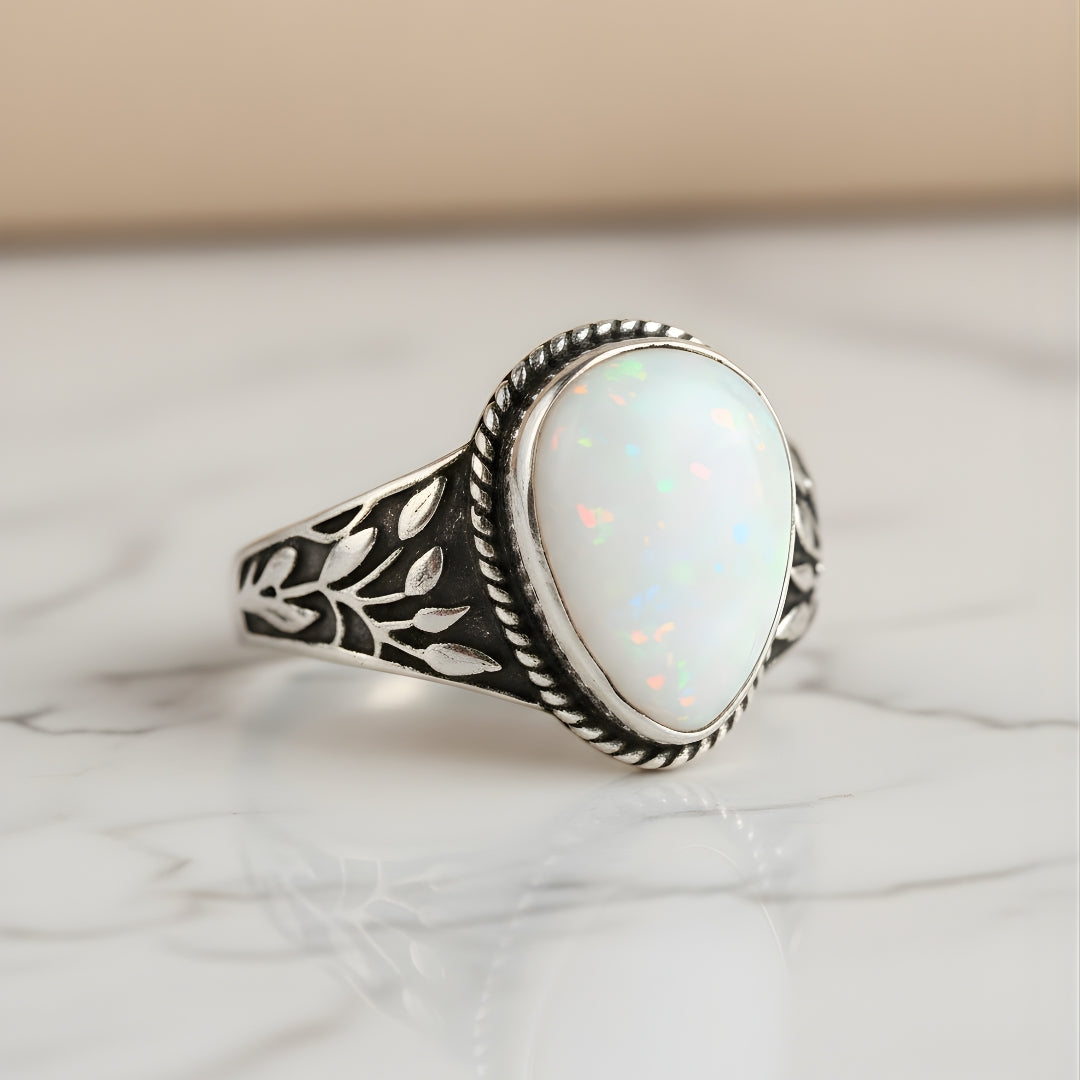 Nature-inspired silver opal ring Perth Australia House of Hide product photography