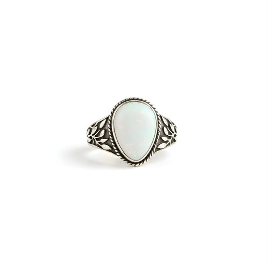 Pearl of the Palms Ring Perth Australia House of Hide silver opal ring with leaf design on white background