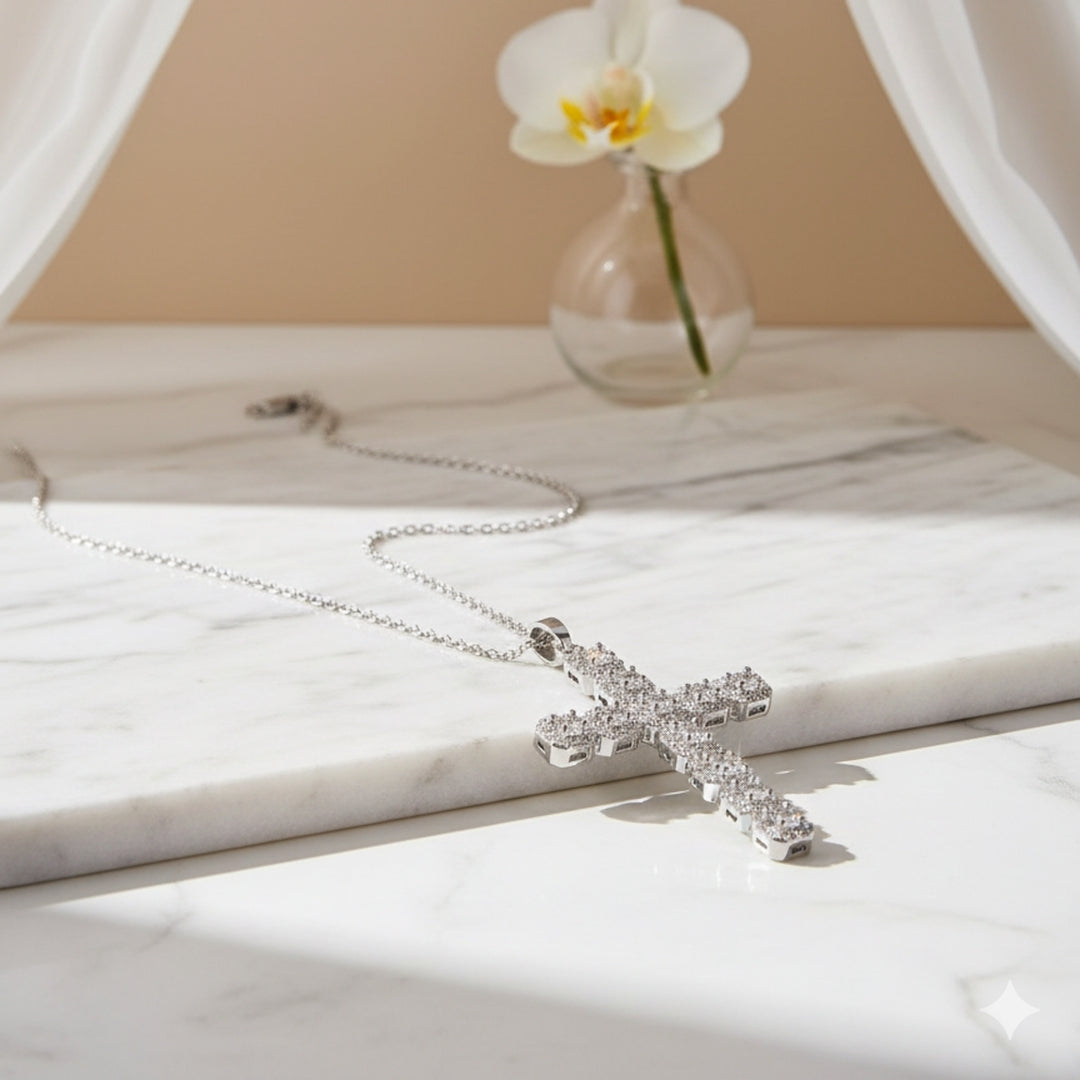 Elegant radiant cross necklace Perth jewellery brand House of Hide product shot
