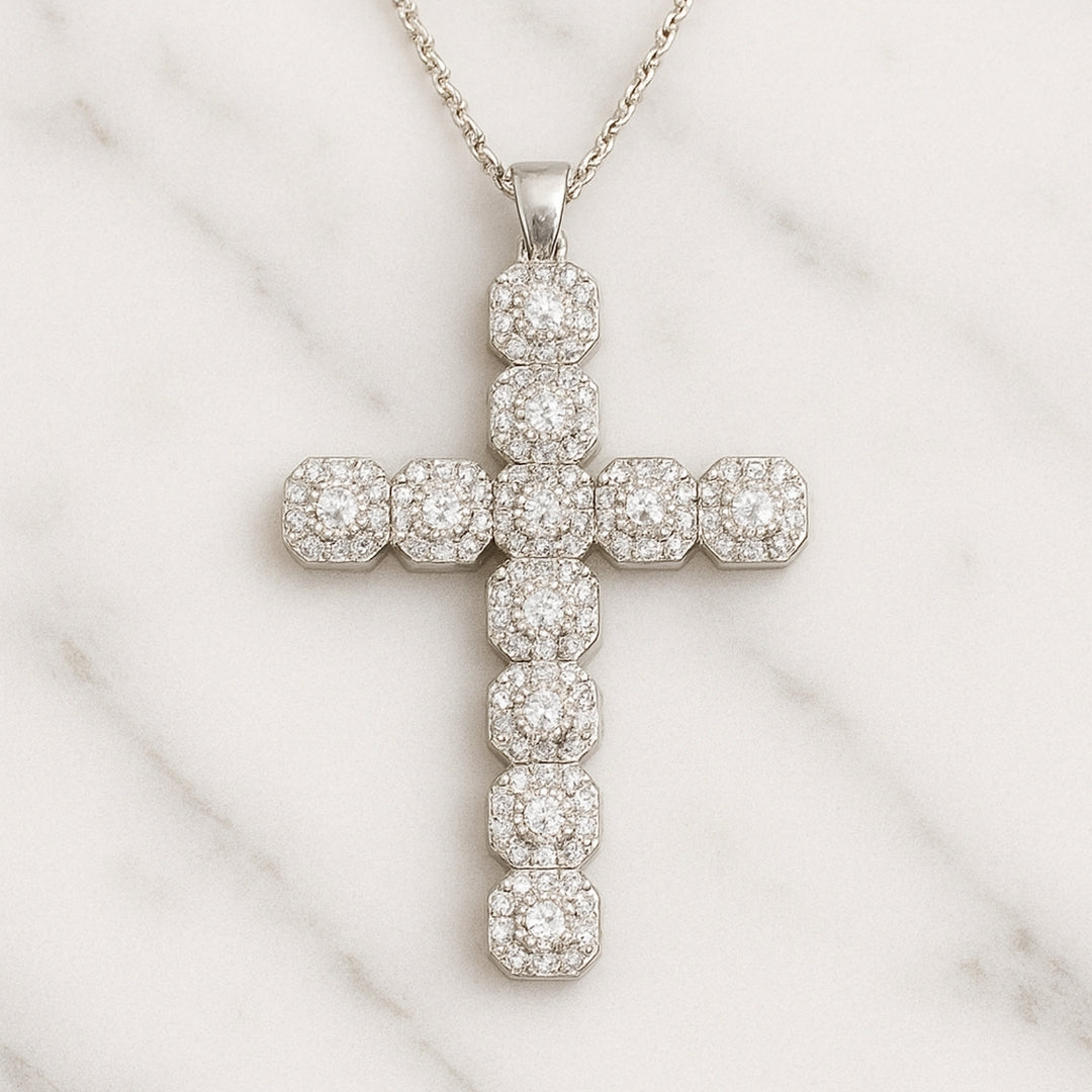 Silver cross pendant necklace with polished finish by House of Hide Perth