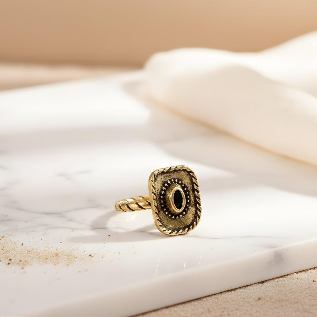 Handcrafted Rustic Rodeo Ring with detailed gold design Perth House of Hide jewellery