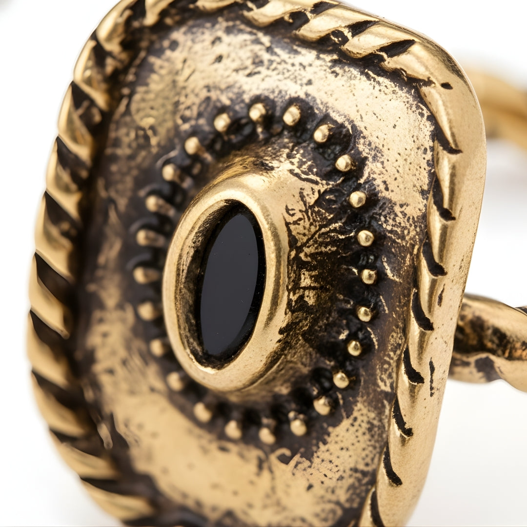 Elegant gold statement ring by House of Hide Perth featuring detailed rustic design