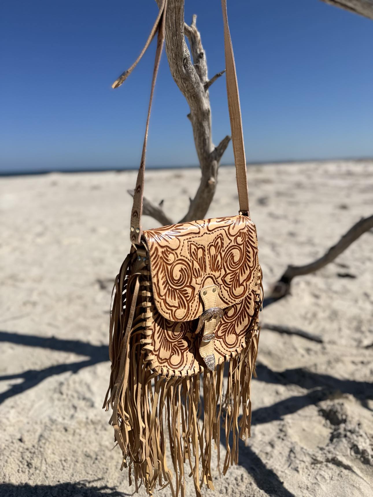 Savannah Western Fringe Bag in warm natural tones, perfect for rodeos and festivals.