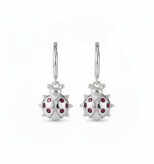 Scarlet Beetle Silver Hoops Perth Australia House of Hide featuring red zircon beetle design on 925 sterling silver earrings