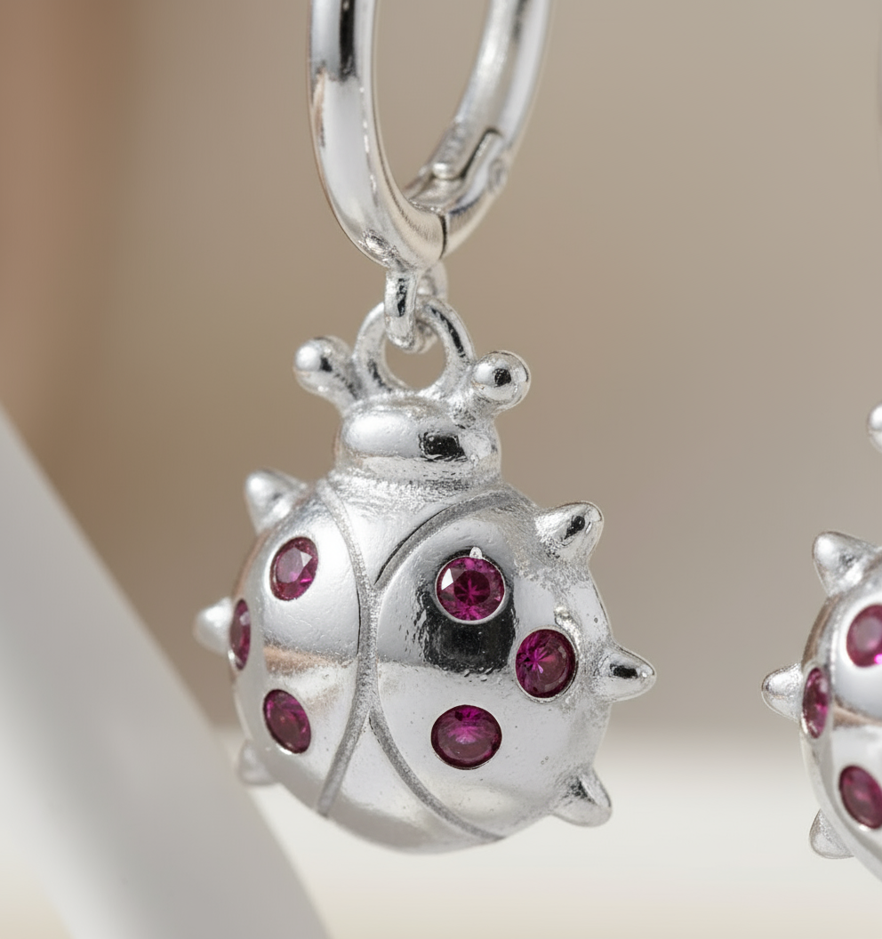 Elegant Scarlet Beetle Silver Hoop Earrings Perth Australia House of Hide crafted from 925 silver with red zircon accents