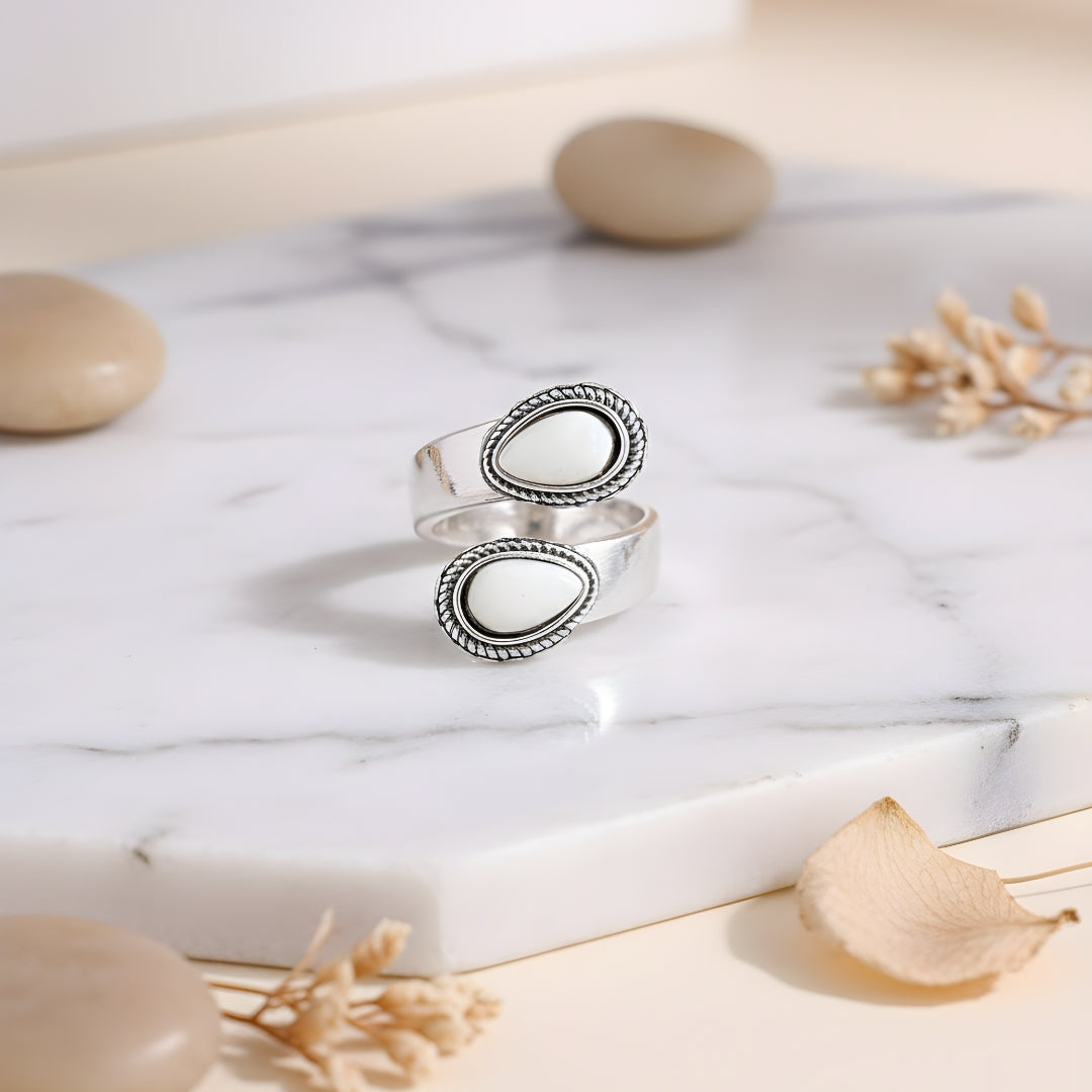 Sea Pearl Mirage Ring with polished silver band and white gemstone Perth Australia
