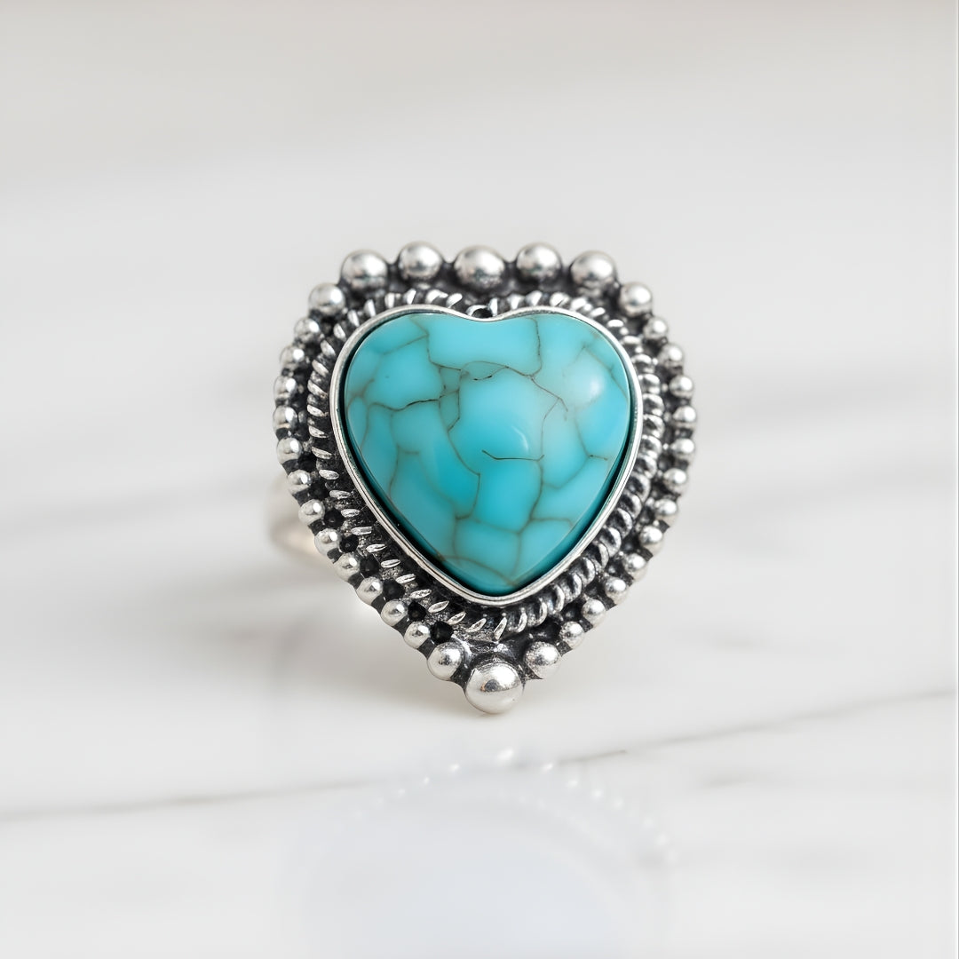 Luxury turquoise heart ring Perth Australia House of Hide handcrafted silver jewellery