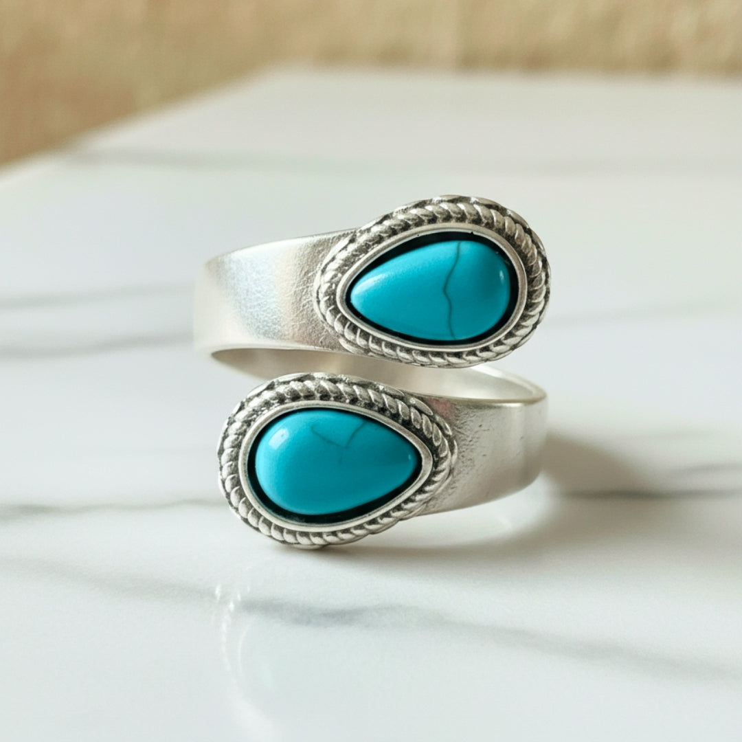 Seraphine Western Teardrop Ring featuring twin turquoise gems Perth Australia jewellery