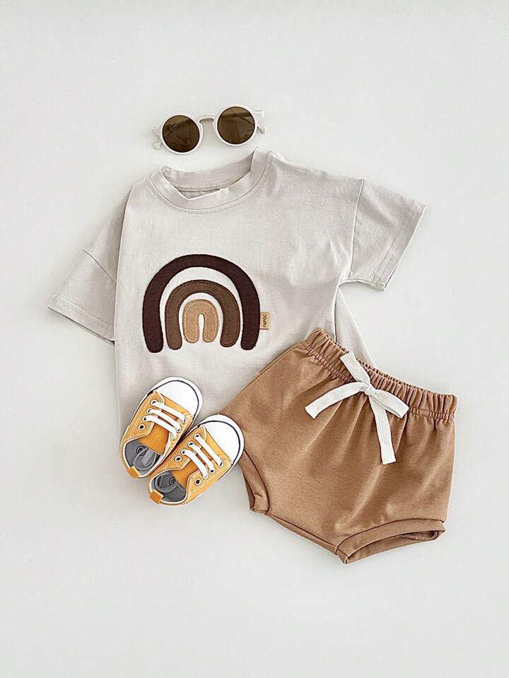 Shop Baby Boy Rainbow Summer Clothes: Patchwork T-Shirt and Shorts