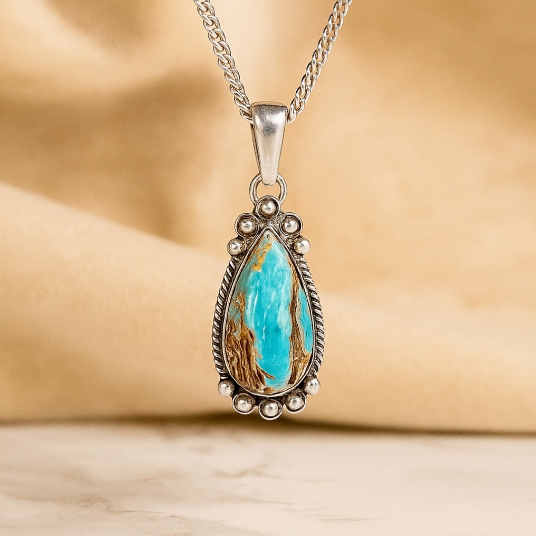Luxury turquoise pendant necklace Perth Australia House of Hide handcrafted jewellery