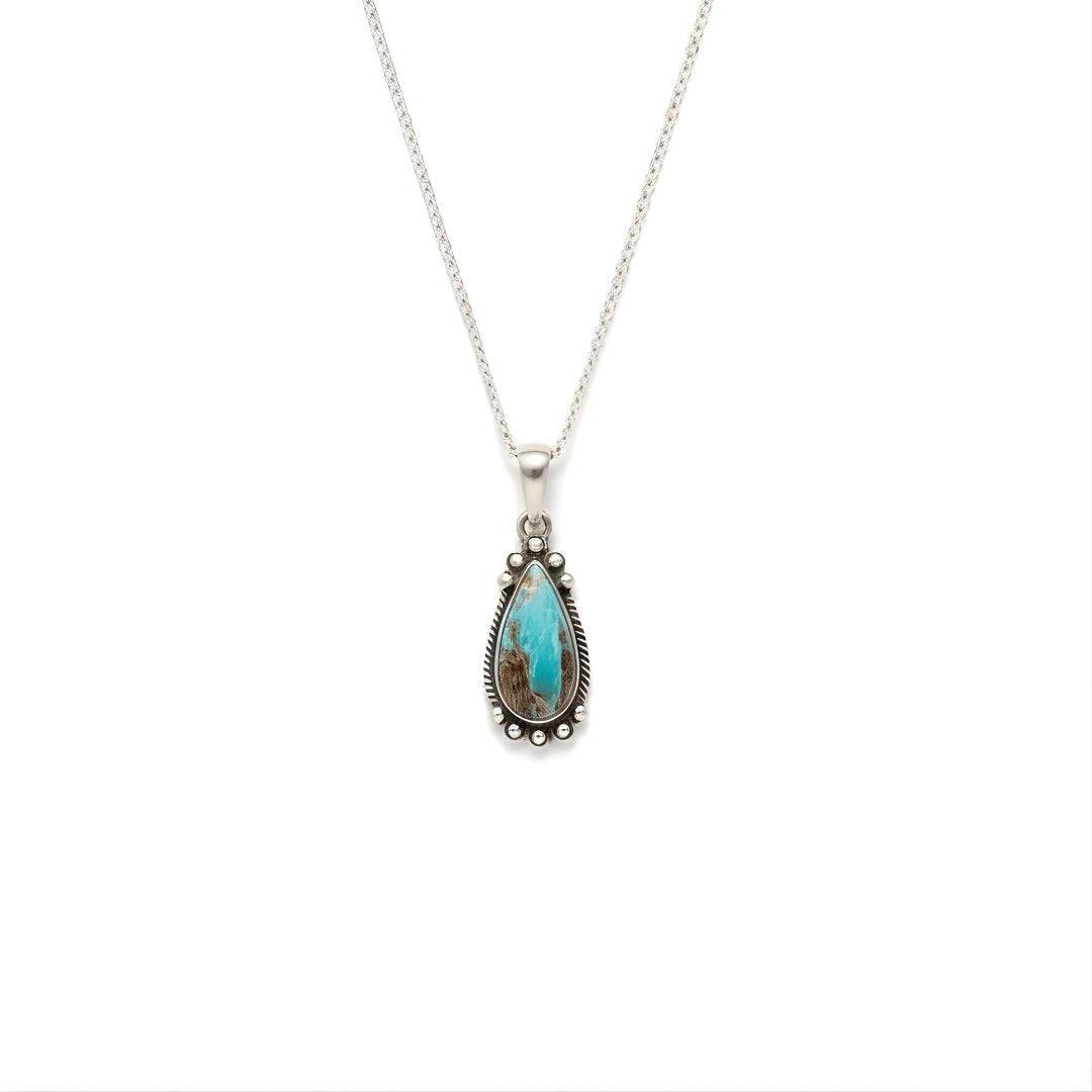 Sierra Sky Necklace Perth Australia House of Hide turquoise teardrop pendant on silver chain against white background