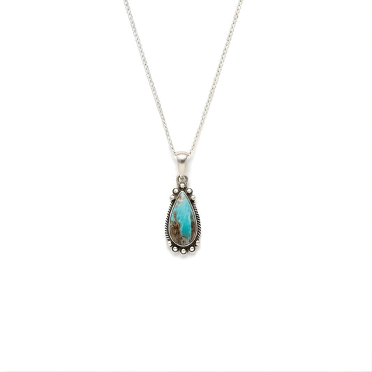 Sierra Sky Necklace Perth Australia House of Hide turquoise teardrop pendant on silver chain against white background