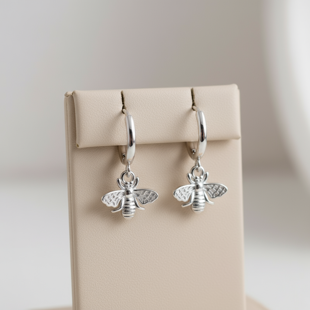 House of Hide Silver Bloom Bee Hoops Perth Australia elegant 925 silver hoops inspired by nature and creativity