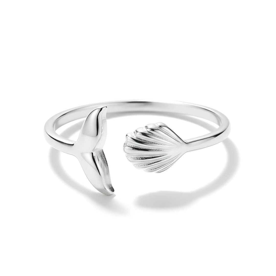 Silver Byron Mermaid Ring Perth Australia House of Hide silver stainless steel open ring with shell and fish tail design