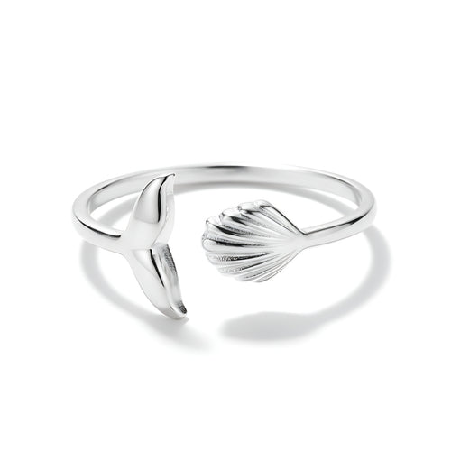 Silver Byron Mermaid Ring Perth Australia House of Hide silver stainless steel open ring with shell and fish tail design