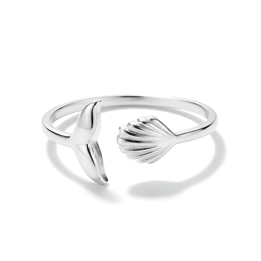 Silver Byron Mermaid Ring Perth Australia House of Hide silver stainless steel open ring with shell and fish tail design