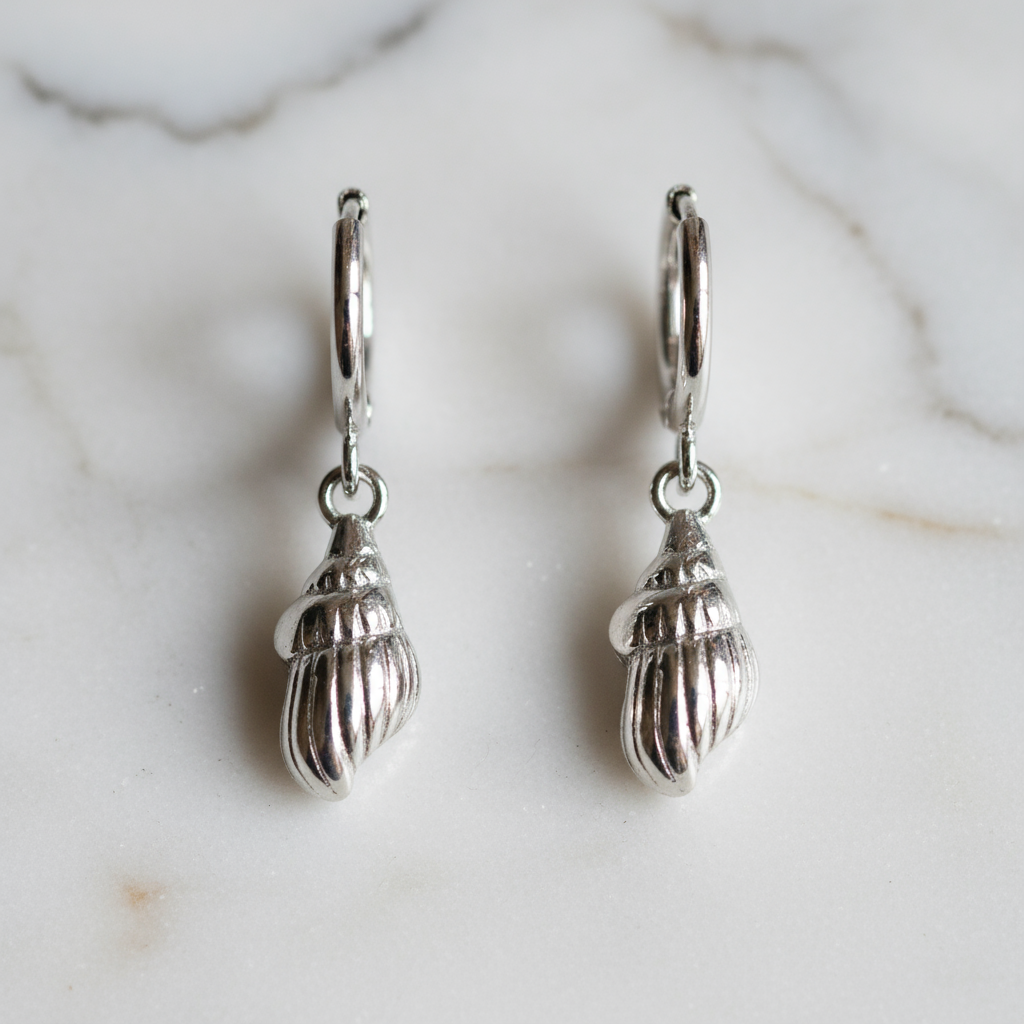 House of Hide Silver Drift Conch Hoops 925 silver conch charm earrings Perth Australia