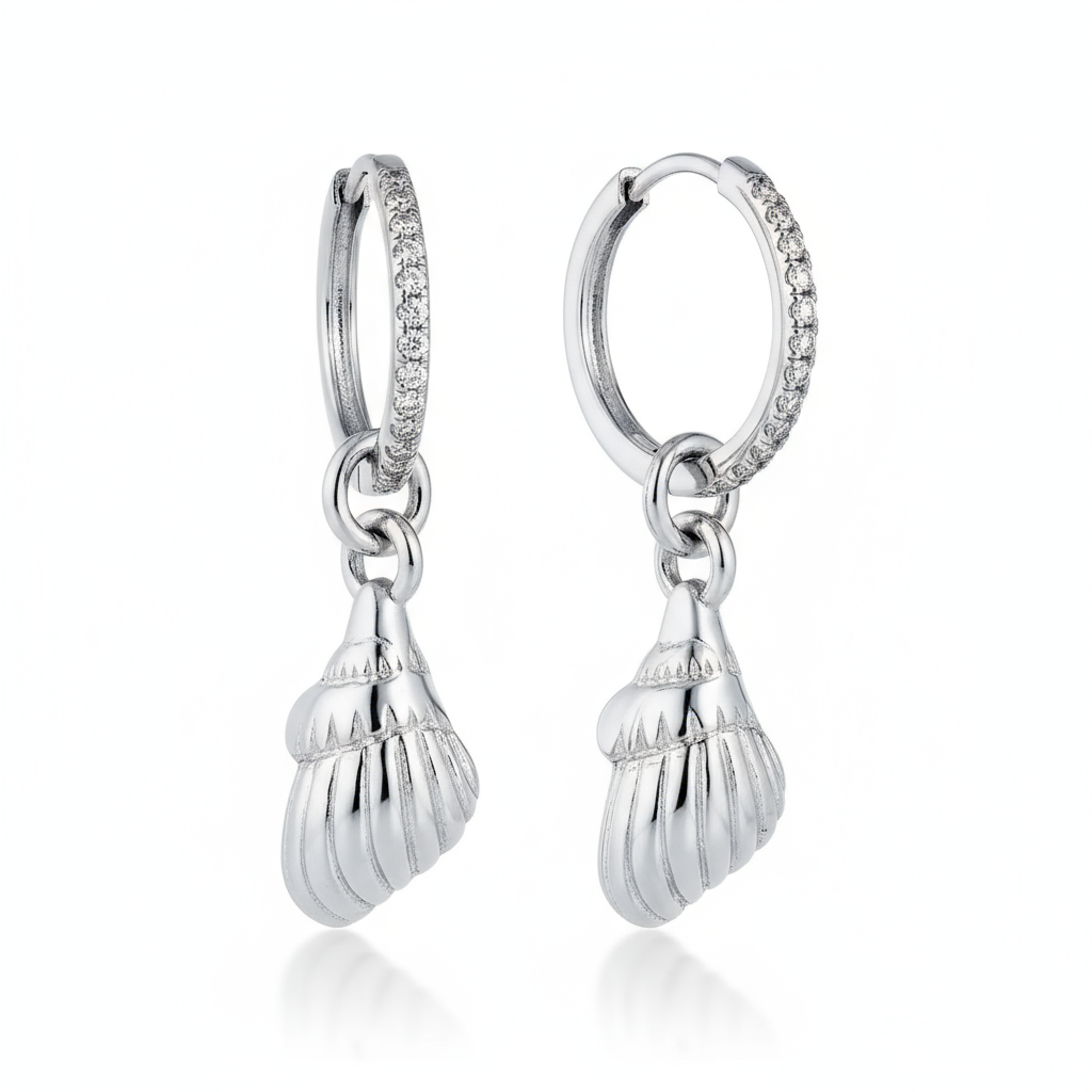 Silver Drift Conch Hoops Perth Australia House of Hide ocean shell inspired earrings