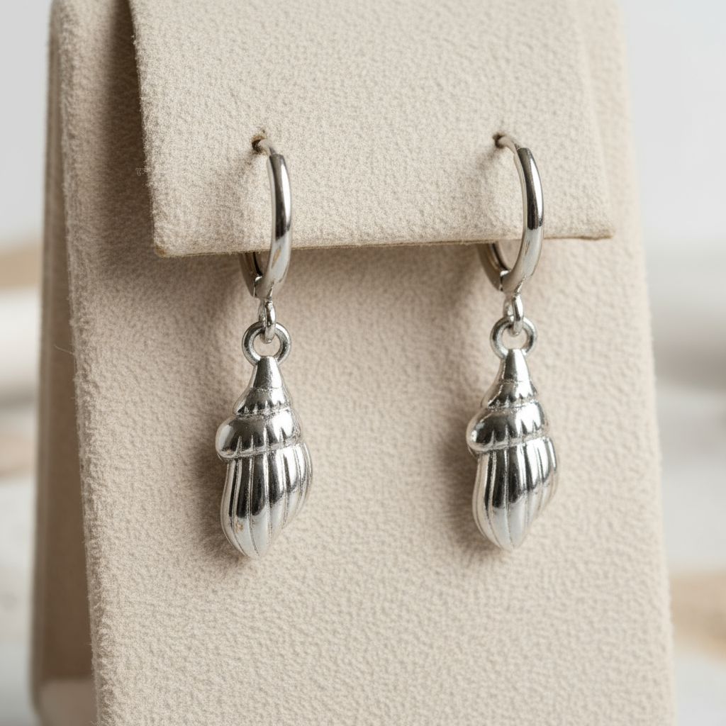 Silver Drift Conch Hoops coastal jewellery Perth Australia House of Hide minimalist design