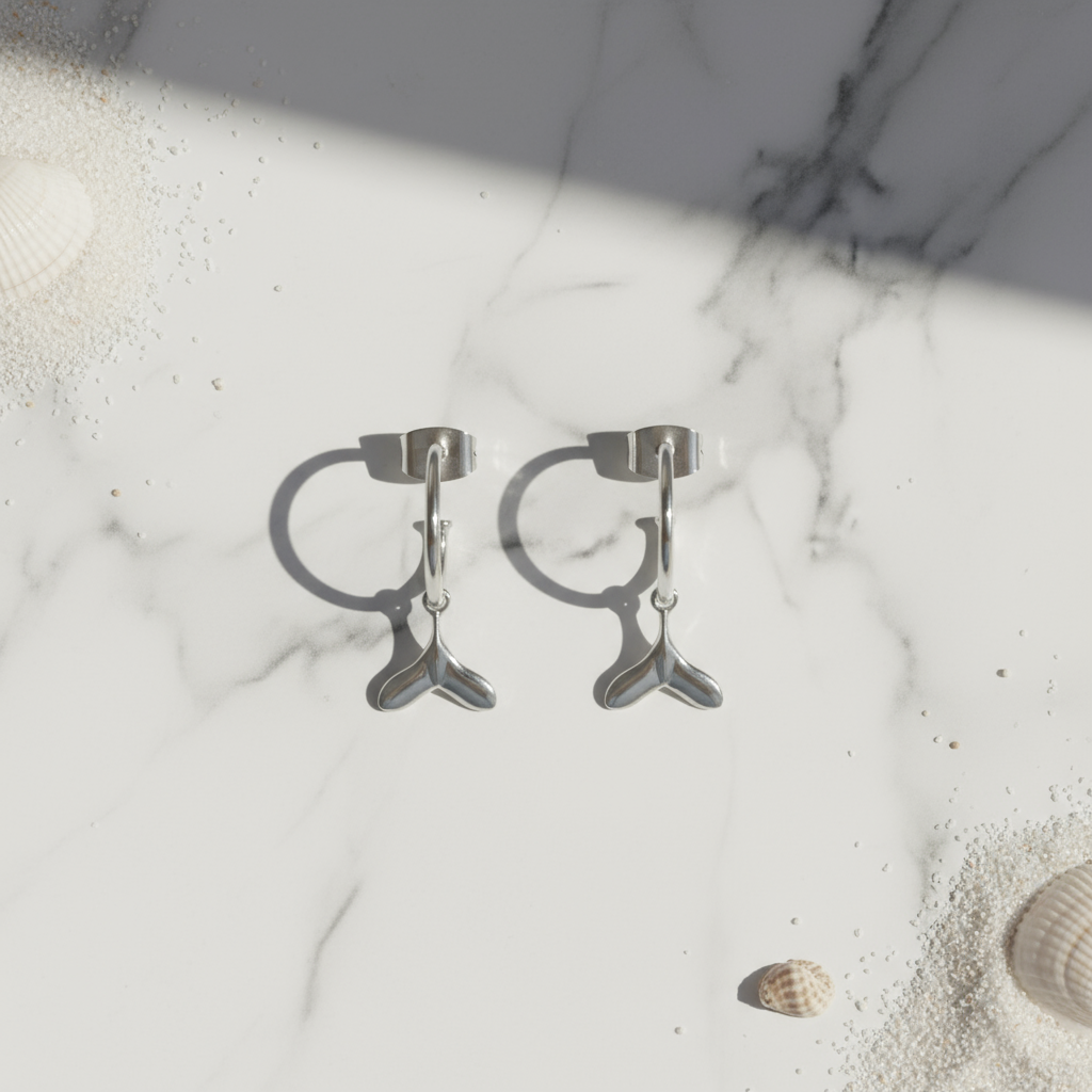 House of Hide Silver Drift Whale Tail Hoops Perth Australia elegant gold whale tail earrings inspired by ocean freedom