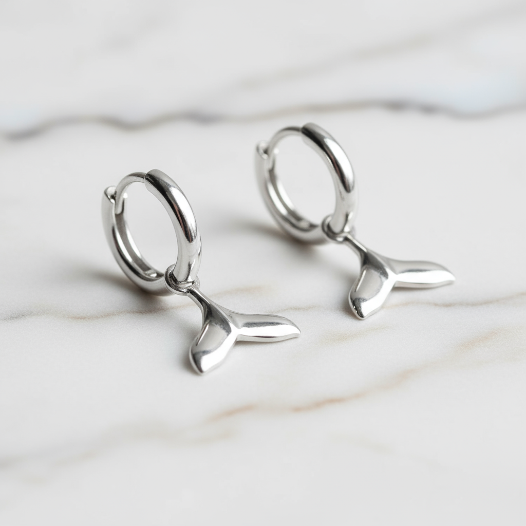 Silver Drift Whale Tail Hoops Perth Australia House of Hide lightweight gold earrings symbolising connection to nature