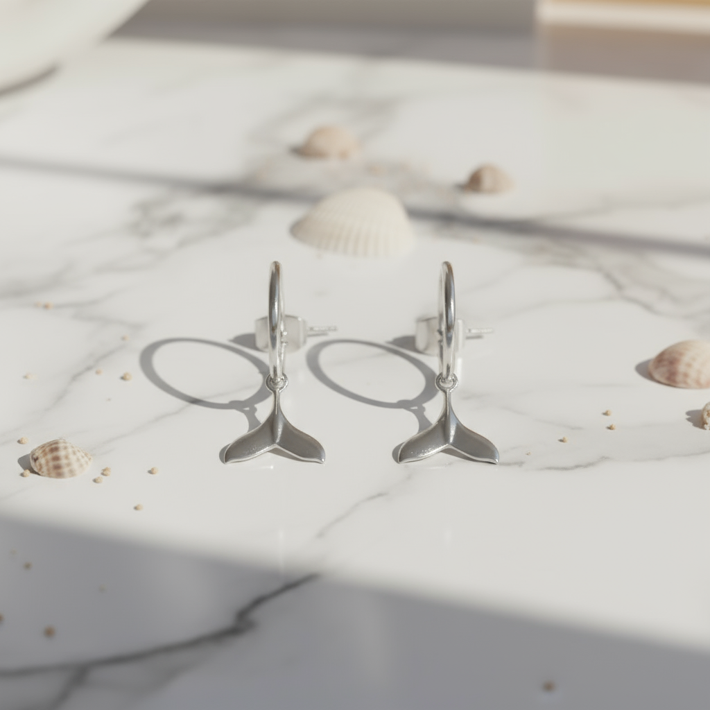 Elegant Gold Whale Tail Hoop Earrings Perth Australia House of Hide ocean-inspired jewellery with minimalist marine charm
